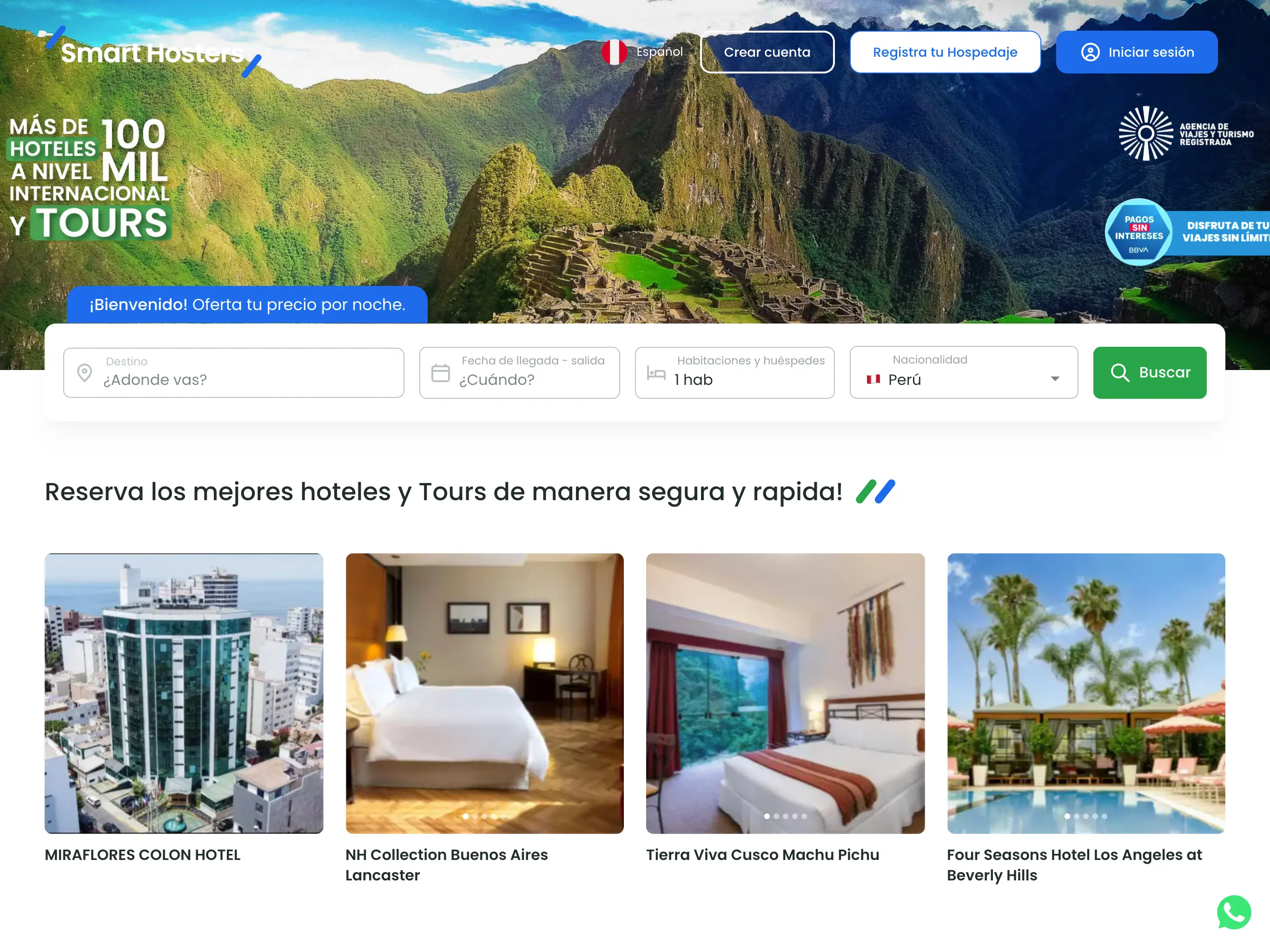 Sistema de Booking Web desktop preview